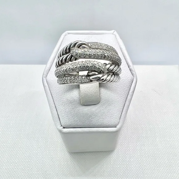 David Yurman Sterling Silver Double Loop Labyrinth Diamond Ring - Picture 12 of 15